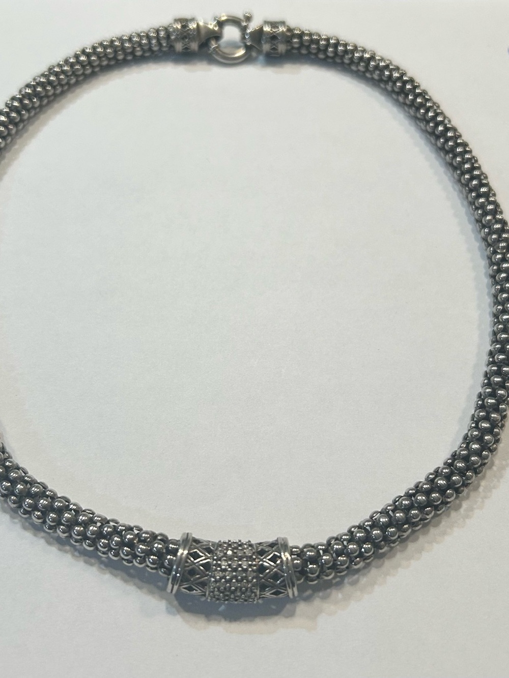 Sterling Silver Beaded Collar Necklace - with diamonds